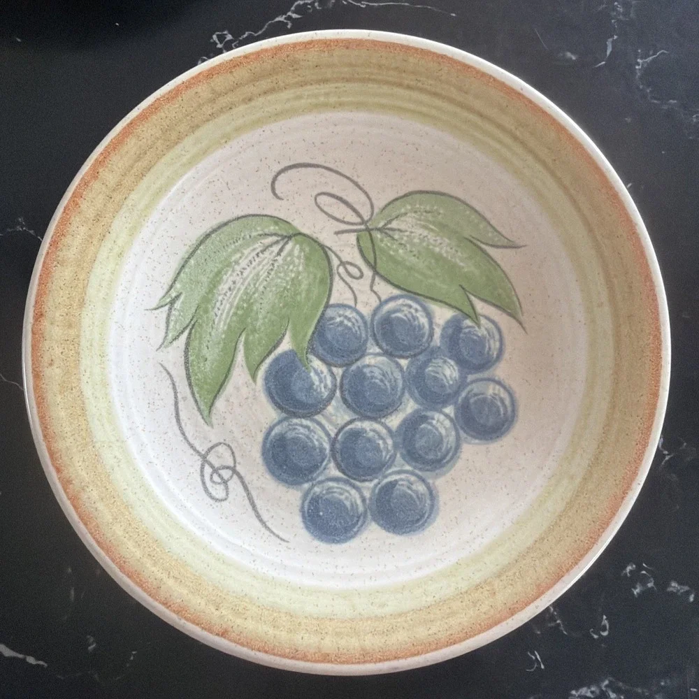 Franciscan Earthenware Fruit Blue Grapes Bread & Butter Plates Stone - Set Of 7
